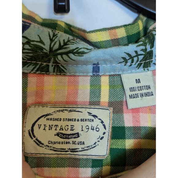 Vintage 1946 Mens Plaid Button-Up Shirt M Pink Green - Picture 3 of 6